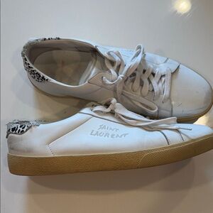 Saint Laurent White Sneakers with Leopard Accent